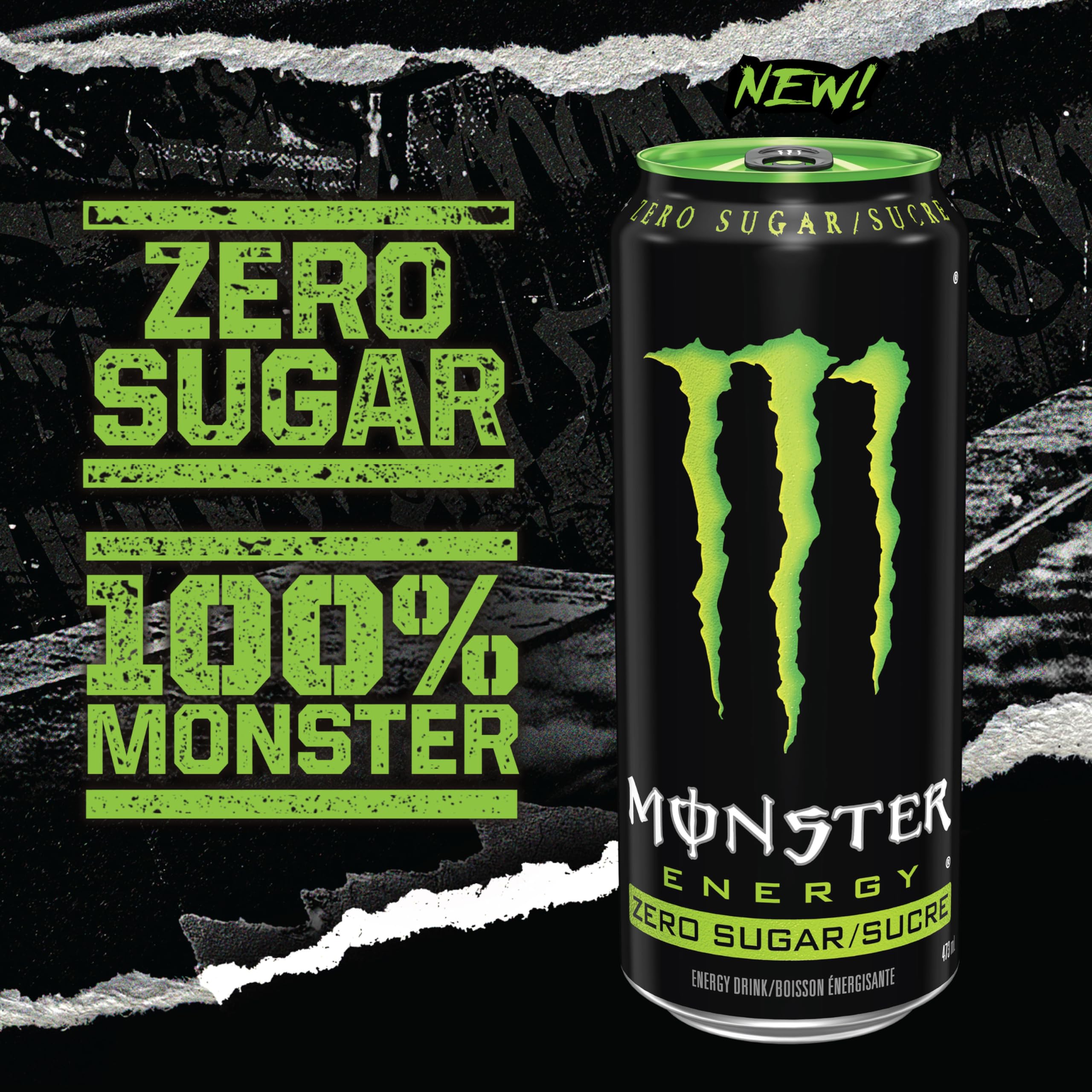 MONSTER ENERGY, Zero Sugar, 473 mL Cans (4 Pack) – Zero Sugar